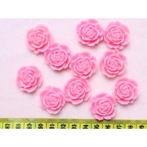 120pcs Flatback pink Resin rose flower Cabochons 24mm DIY, scrapbook, hair bow, flower centers, cell phone