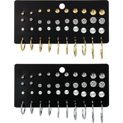 20 Pairs Danity Assorted Mini Round Metal Ball Crystals Pearl Hoop Stud Earrings