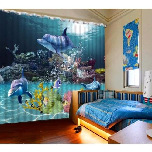 3D Curtains Fashion Customized Coral Dolphin Curtains For Bedroom Custom Any Size Curtain Blackout Curtain Living Room