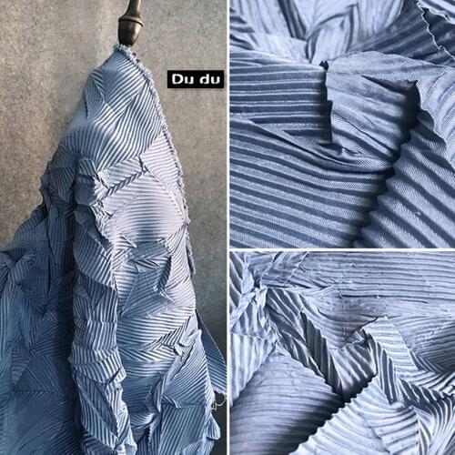 50*145cm Fold Mechanism Clothing Fabric Haze Blue Restoring ancient ways Irregular Pleated Fabric DIY