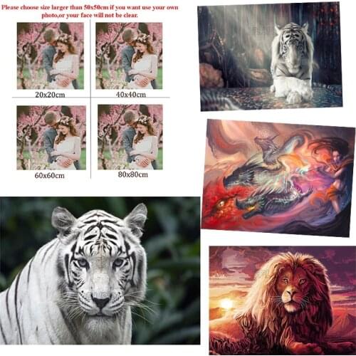 5D Diy Diamond Painting Animal Full Circle Diamond King of Beasts Cross Stitch Kit Mosaic Home Decoration Can Be Customized