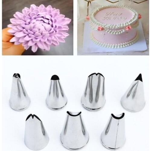 7Pcs Steel chrysanthemum Leaf Rose Flower Nozzles Icing Piping Tips Cake Decorating Tools Cream Rose Bakeware Cupcake Molds