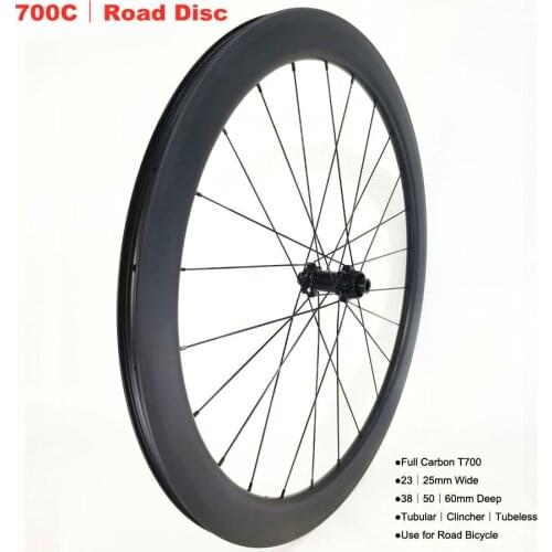 700c 38 50 60mm deep disc brake carbon road bicycle wheel tubular clincher tubeless center lock thru axle hub carbon wheelset