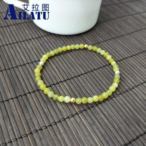 Ailatu Natural Yellow Pink Color Stone Bracelet 4mm Round Beads Elasticity Rope Men Bangle Yoga Jewelry Wholesale Service