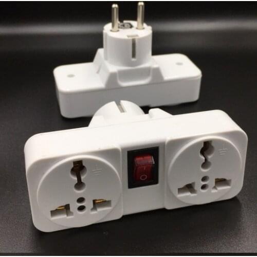 White Portable 250V 6/10A universal travel adaptor socket Europe extension socket power converter plug with on off light switch