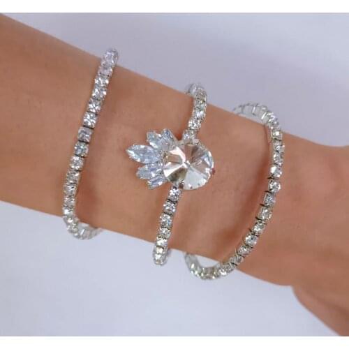 Entanglement 3 layers Super Large Jewellery Crystal Cuff Bracelet Prong Setting Woman Shining Fashion Zircon an Crown Rhinestone