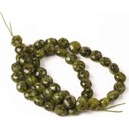 Natural Beads Stone Natural Stone Green Granite Faceted Flat Round Beads 8mm for Jewelry Making DIY Bracelet Accessories