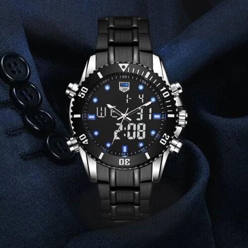 2020 Fashion Watch Men Watches Top Brand TVG Dual Display Quartz Watches Stainless Steel Fashion 100M Waterproof Dive Watch