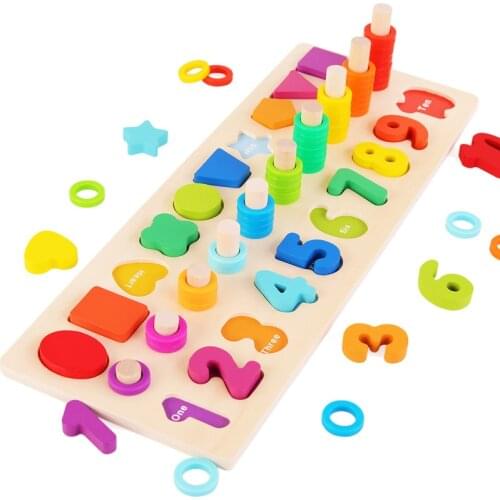 Montessori Educational Wooden Puzzles Multi-Function Math Board Baby Learn To Count Numbers Matching Geometric Figures Toys Gift
