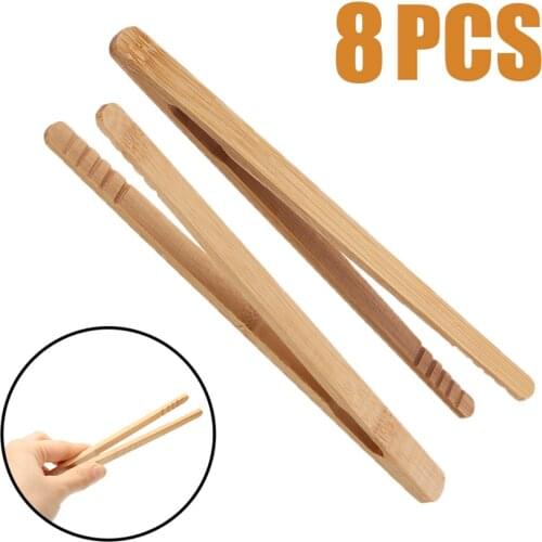 8pcs Wooden Tea Clip Bamboo Kitchen Salad Food Toast Tong Tweezer Bacon Sugar Ice Tea Utensil Teaware Accessories