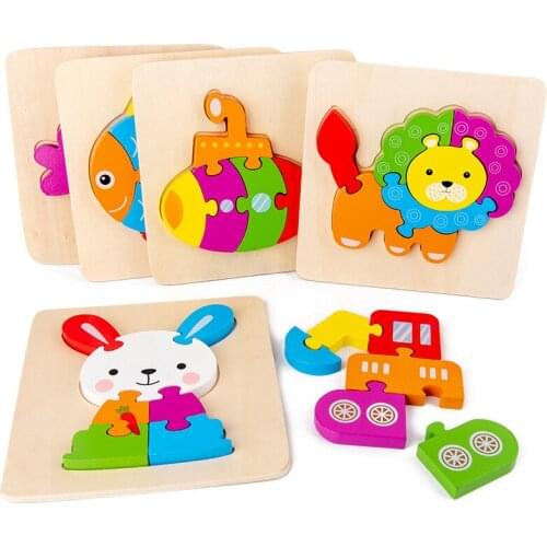 Child 3D Wooden Puzzles Board Games Cartoon Animals Cognitive Jigsaw Puzzle Educational Toys for Girls Baby Christmas Gifts