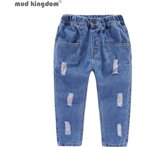 Mudkingdom Boys Girls Jeans Ripped Elastic Waist Casual Trousers for Kids