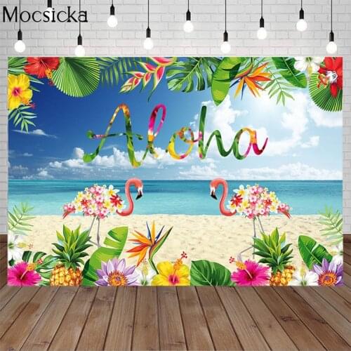 Aloha Summer Beach Theme Birthday Backdrops Tropical Green Leaves Flowers Flamingo Party Hawaii Vacation Photography Background