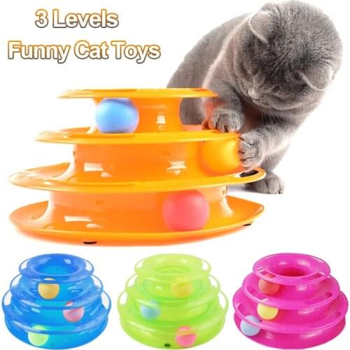Three Levels Pet Cat Toy Tower Tracks Disc Cat Intelligence Amusement Triple Pay Disc Cat Toys Ball Training Amusement Plate
