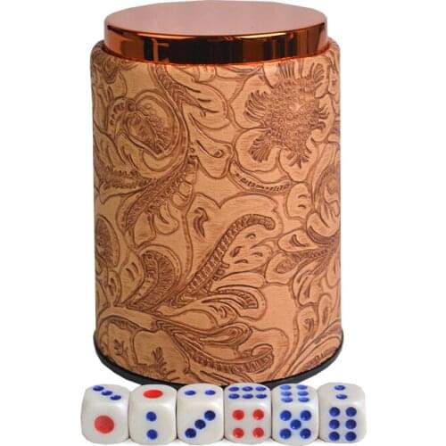 Club Bar Gambling Casino Texas Poker Game Metal+Lether Dice Cup Set & 6pcs Digital White/Acrylic Dices