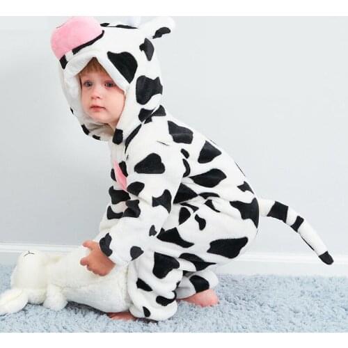 Newborn Baby Romper Winter Costume Baby Boys Clothes Fleece Warm Baby Girls Clothing Animal Cow Overall Baby Rompers Jumpsuit