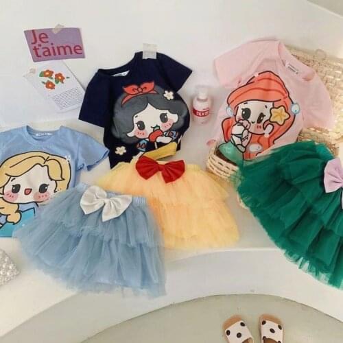 Girls Clothing Set Frozen Elsa Princess Mermaid T-shirt + Tutu Dress Two Piece Set Summer Toddler Girls Birthday Outfits 2-8y