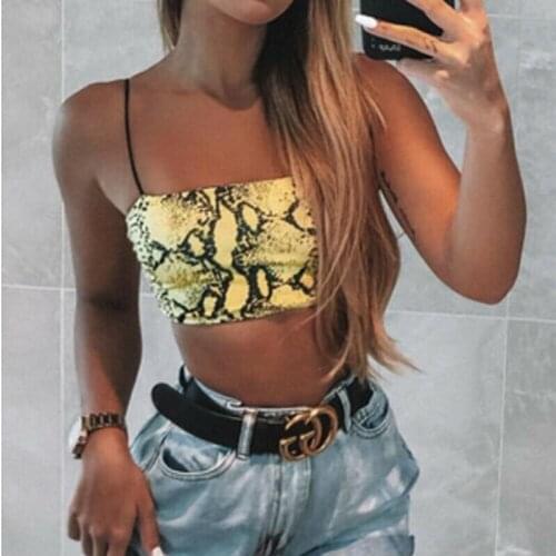 Snake Print Tank Tops Women Sexy Sling Slim Fit Crop Top Causal Wrapped Chest Camis Vest 2020 Summer Sleeveless Cropped