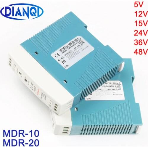 Mini Size Single Output Industrial DIN Rail switching Power Supply ac dc MDR 10W 20W driver output 5V 12V 15V 24V 36V 48V