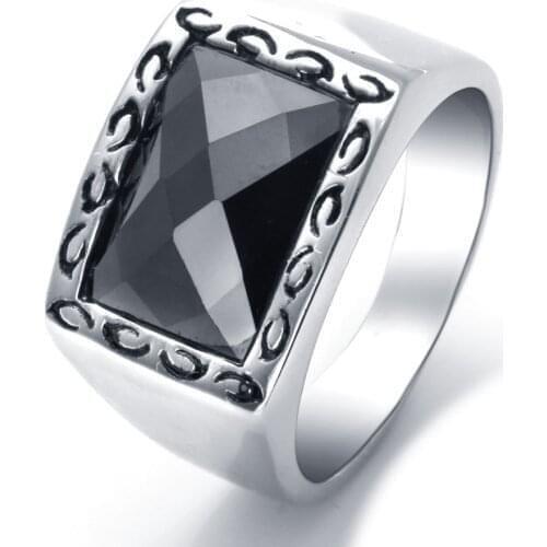 Fashionable Mens Carved Black Natural Stone Ring Glamour Mens Punk Hip Hop Ring