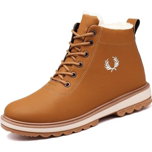 Men Outdoor Winter Snow Ankle Boots Leather Non-Slip Short Plush Warm Walking Male Casual Flat Shoes Sneakers Fashion Lace Up