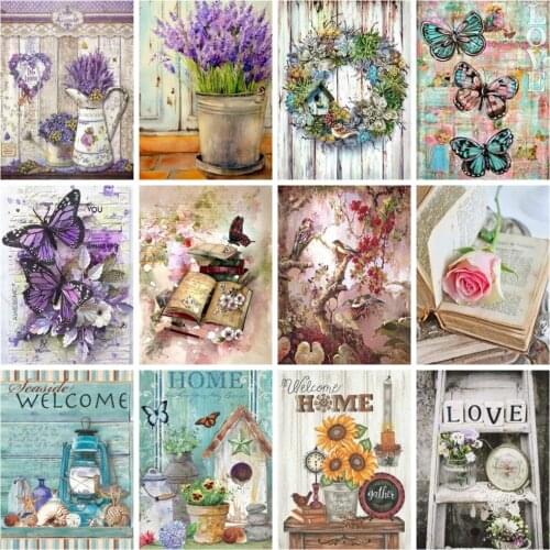 Huacan Diamond Painting Kit Butterfly Flower Scenery Full Square/round Diamond Mosaic Embroidery Landscape Home Decor