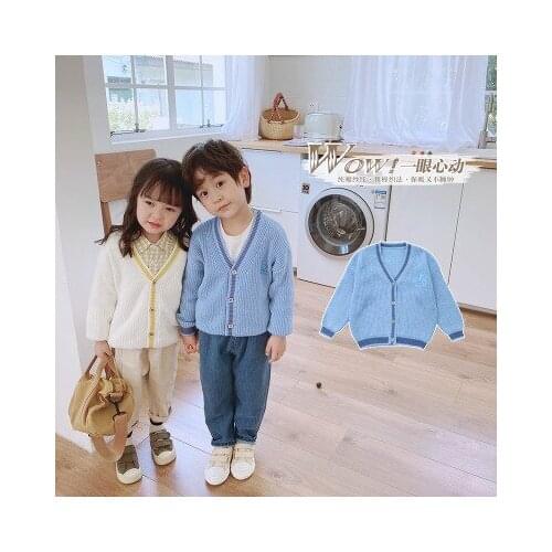 2020 Autumn New Childrens Clothing Baby V-neck Knitted Cardigan for Boys and Girls Korean Baby Cartoon Knitted Coat Sweaters