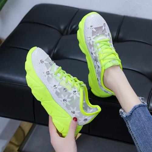 New Rhinestone Platform Muffin Wedge Hollow-out Lace up Daddy Shoes Sneakers White Shoes Womens Shoes