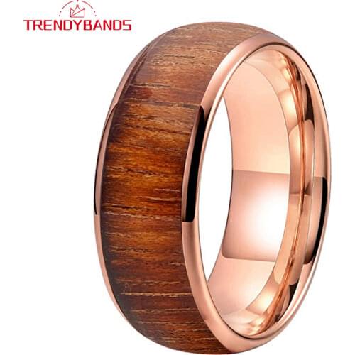 Tungsten Carbide Engagement Rings For Men Women Wedding Band 8MM Rose Gold Domed Polished Shiny Comfort Fit
