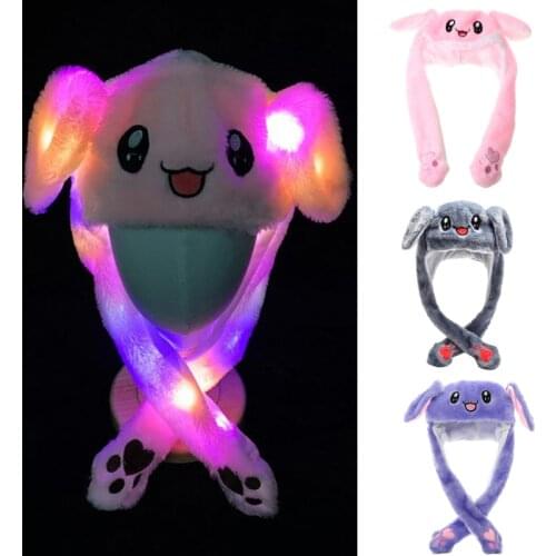 Cartoon Rabbit Animal Plush Hat LED Light Up Moving Bunny Ears Warm Cosplay Cap