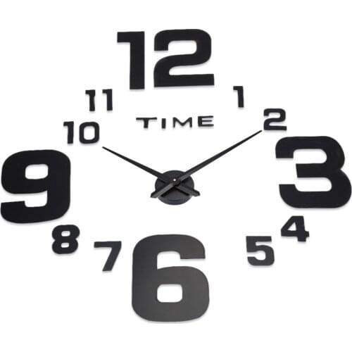 2017 Full Black Wall Clock Modern Design Home Decoration Big Mirror 3D DIY Large Decorative Wall Clocks Watch Unique Gift