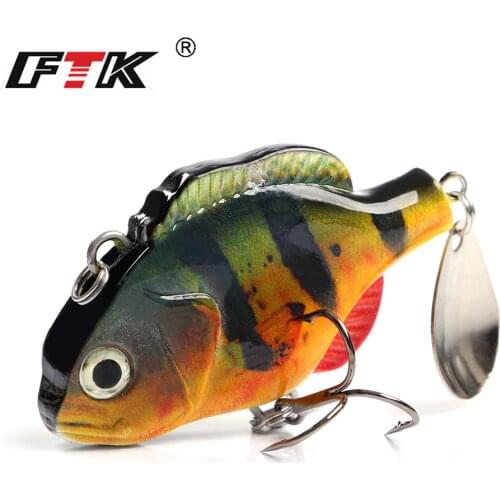 FTK Fishing Lure 65mm 37g VIB Minnow Vibration Artificial Bait Bass Lure Wobblers Sinking Full Swimbait Fishing Tackle 3D Eyes