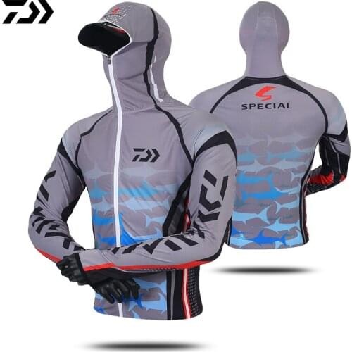 Daiwa Professional Fishing Hoodie Anti-UV Sunscreen Sun Protection Face Neck Fishing Shirt Breathable Quick Dry Fishing Clothes