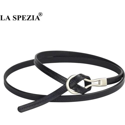 LA SPEZIA Thin Belts For Women Black Leather Belts Dress Ladies Genuine Cow Leather Elegant Knot Luxury Belt With Holes Wrap Red