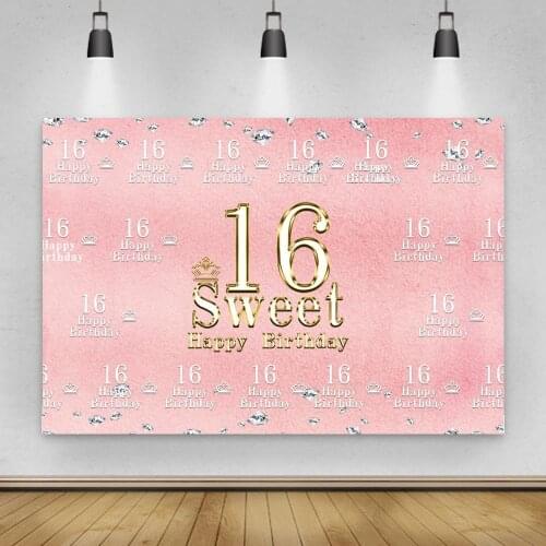 Pink Sweet 15 16th Birthday Party Shiny Silver Diamond Dots Crown Customized Banner Photo Background Photo Backdrops