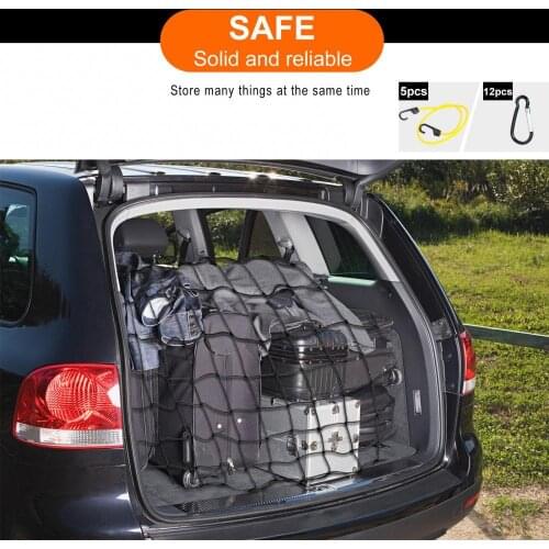 Car Ceiling Storage Net Pocket Universal Car Roof Interior Cargo Net with 12 Carabiners 5 Rubber Ropes For SUV Truck Motorcycle