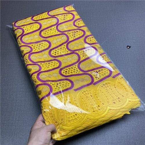 5 Yard Dry Lace Fabric Latest Heavy Beaded Embroidery African 100% Cotton Swiss Voile Popular Dubai Style For Party Wedding 4L63