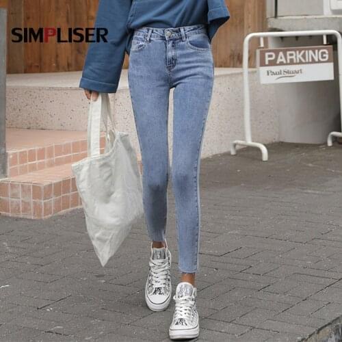 Stretch Women Jeans Pants Ankle Length Jeans Leggings Slim Pencil Pants Light Blue Capri Pants Plus Size 32 Push Up Mom Pants