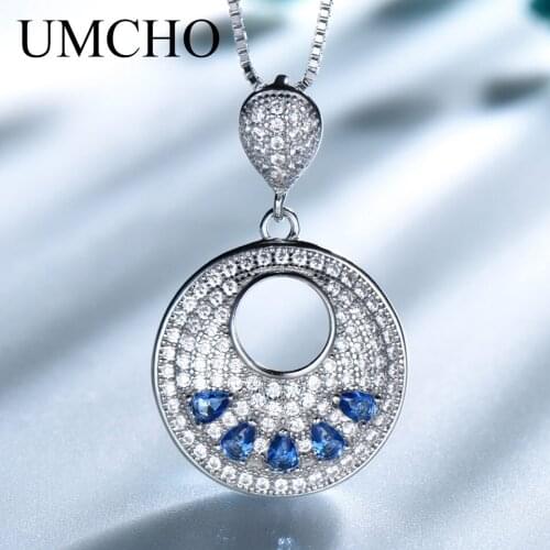 UMCHO Genuine 925 Sterling Silver Pendant Necklace Elegant Nano Sapphire Gemstone Neklace For Women Party Gift Fine Jewelry