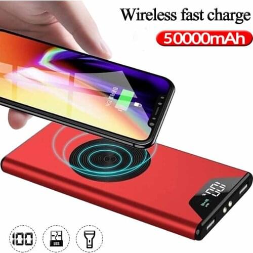 50000mAh Wireless Charging Power Bank Portable Charging External Battery Charger LED 2USB Power Bank for iPhone Xiaomi PoverBank