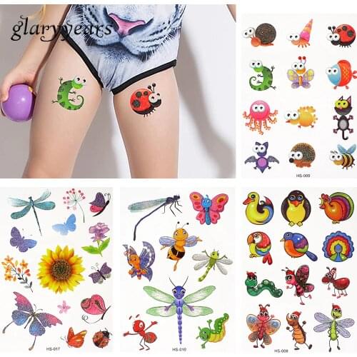 5 Pieces/set Child Girl Boy Temporary Tattoo Small Hand Abdomen Body Art Tattoo Sticker Waterproof Flash Glitter HS Decal Travel