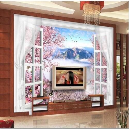 Wellyu Custom large - scale murals dream Jiangnan Water 3D doors and windows Tang Yun peach TV background wall wallpaper