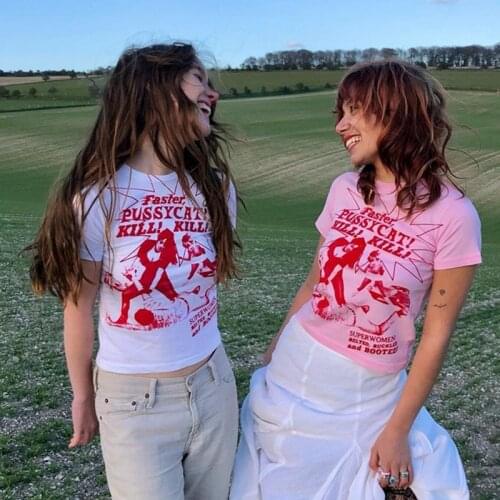 Y2K Women T-shirts Short Sleeve Slim Fit Crop Top E-girl Aesthetic 90s Vintage Sweats Tee Shirt Summer Harajuku Friends Clothes