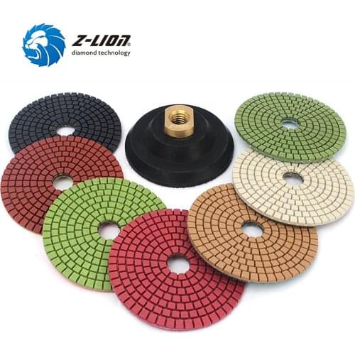 Z-LION 8 Pcs 4" Diamond Polishing Pads Concrete Grinding Disc Floor Sanding Resin Flexible Pad with Rubber Backer Diamond Tool