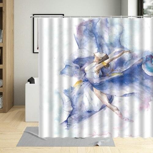 Dancing Girl Shower Curtain Cartoons Hand Painted Creativity Art Painting Bathroom Bathtub Home With Hook Waterproof Washable