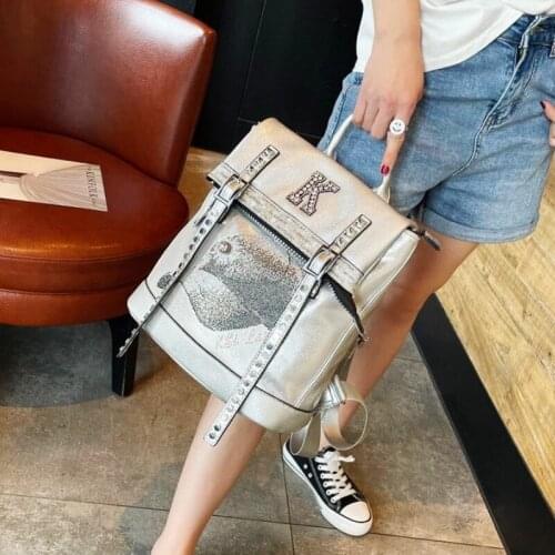 Women Microfiber Synthetic Leather Backpacks Girls School Bags Ladies Soft Preppy Style Female Diamond Rivet Fancy Travel Bags