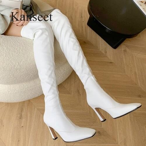 Kanseet Women Over The Knee Boots 2021 New Autumn Winter Square Toe Slim Stretch High Heels Shoes Sexy Thigh High Boots Size 40
