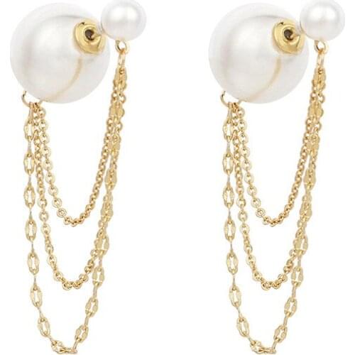 Chain Pearl Earrings Womens Tassel Stud Earrings Chains Tassel Earring