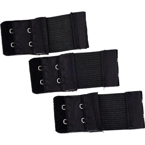 3pcs Woman 2 x 2 Hook and Eye Tape Elastic Extension Bra Extender Black