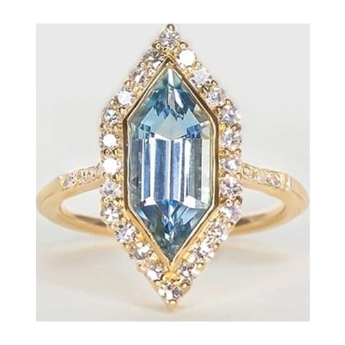 Charm Female Light Blue Zircon Stone Ring Vintage Yellow Gold Filled Finger Ring Luxury Wedding Engagement Rings For Women Gifts